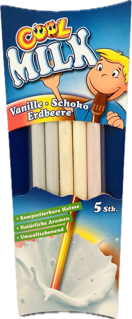 Cool Milk Trinkhalm Vanille Schoko Erdbeere Geschmack 5er Produktbild 