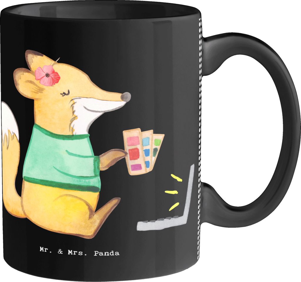 Mr. & Mrs. Panda Becher Grafikerin Herz - Schwarz - Geschenk, Designer, Mediengestalter, Kaffeebecher, Kreativ, Trinkbecher, keramik, Tasse, Teetasse