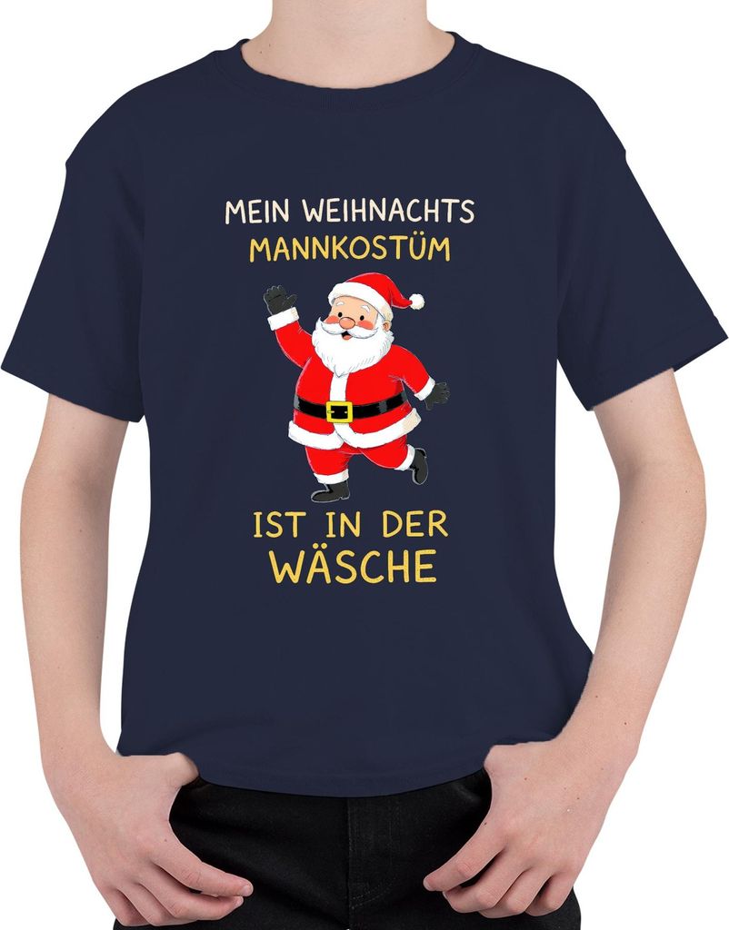 Weihnachtsmannkostüm in der Wäsche Weihnachten Nikolaus Lustig Uni Kinder T-Shirt, Navy, 140