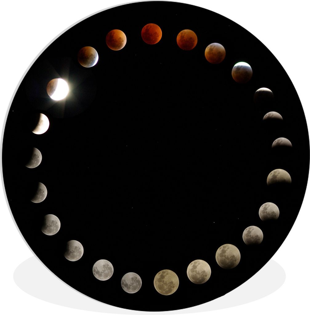 MuchoWow Rundes Wandbild - Runde Bilder Mond - Schwarz - Nacht Ø 90 cm Kreis Wanddekoration Kunststoff - Wandkreis - Wandschmuck - Wand-Kreis - ...