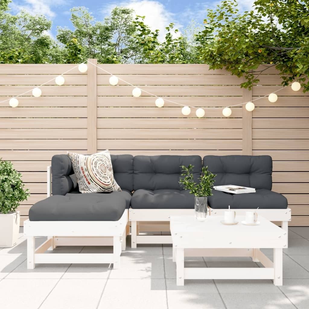 Maison Exclusive - 5-tlg. Garten-Lounge-Set mit Kissen Weiß Massivholz