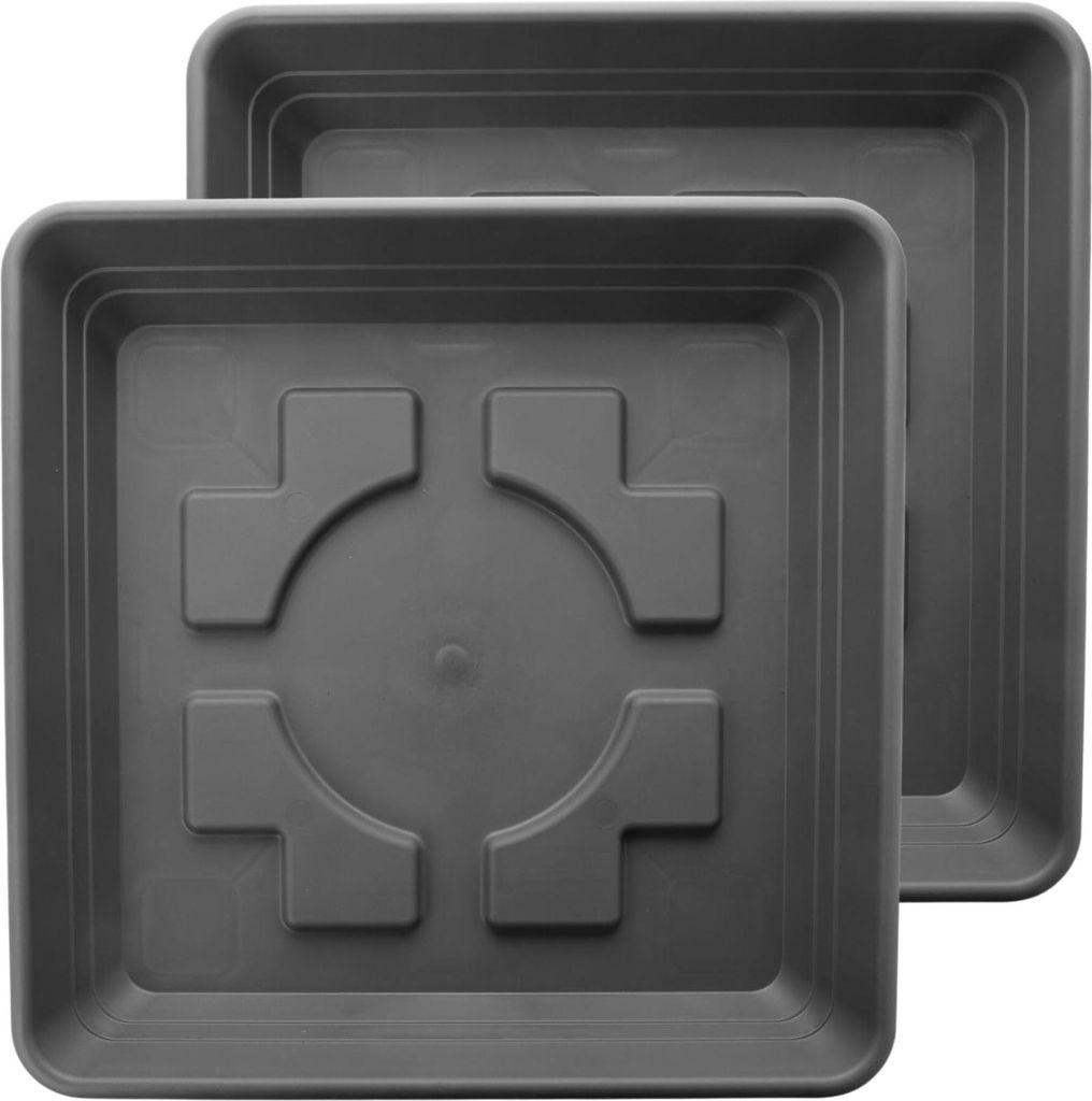 Großer Pflanzuntersetzer 35x35 cm, robust, anthrazit, wetterfest, 2er-Set, mit Drainage
