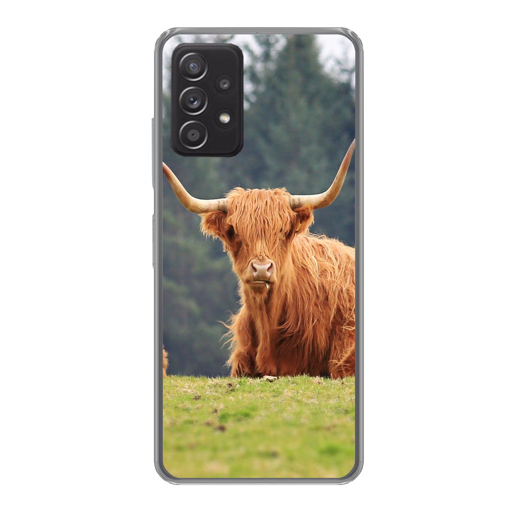 MuchoWow Handyhülle Schutzhülle Hülle für Samsung galaxy a73 Schottische Highlander - Gras - Wald Silikon Softcase Handy Hülle - Handyhülle