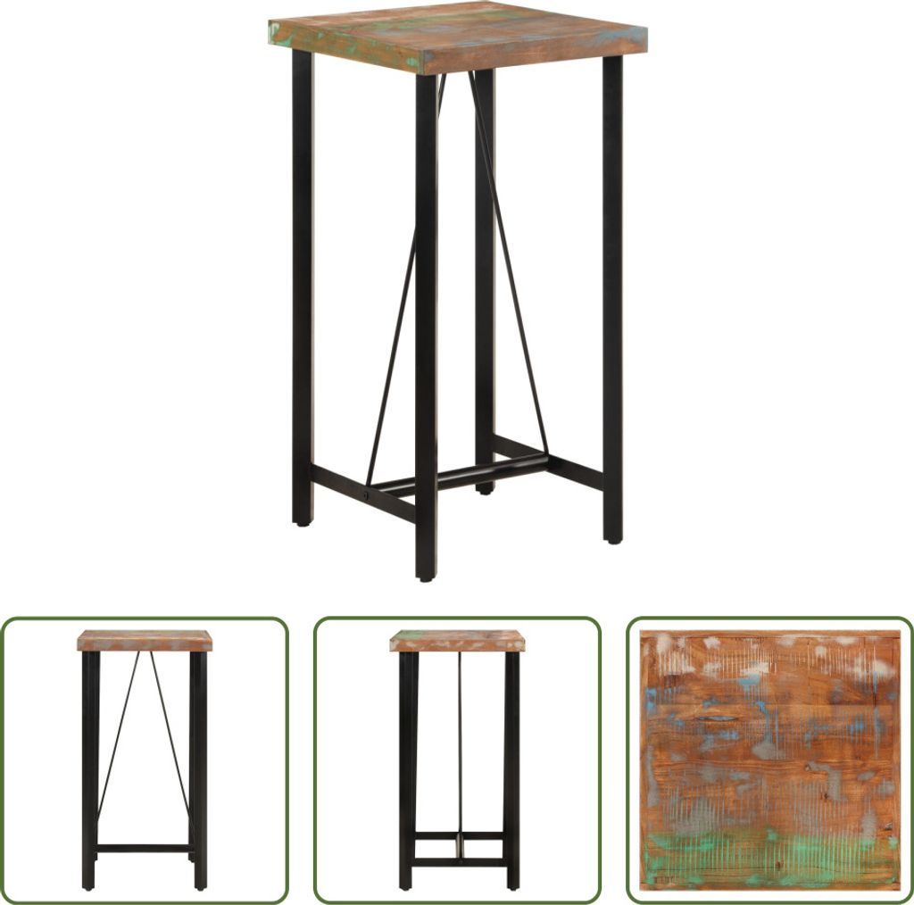 The Living Store Bartisch 55x55x107 cm Altholz Massiv und Eisen