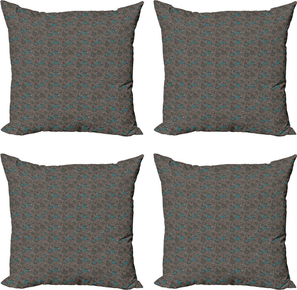 ABAKUHAUS orientalisch Kissenbezug Set (4 Stück), Eastern Lines Swirls, Moderner Doppelseitiger Digitaldruck, 40 cm x 40 cm, Braunweißes Aqua
