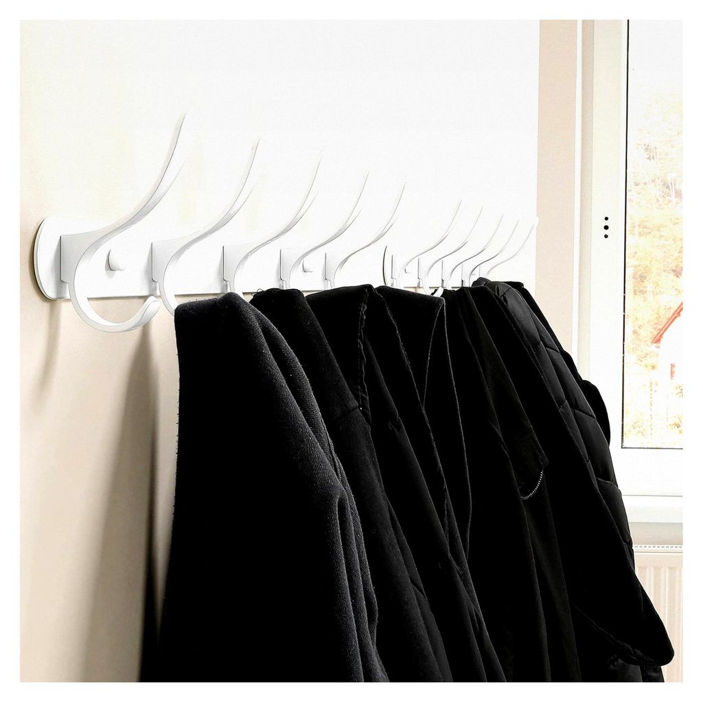 Garderobenleiste mit 5 Haken, 2er-Pack, zum Aufhängen von Kleidung, Mänteln, Hüten, Jacken und Rucksäcken, in Weiß, geeignet für Zuhause und ...