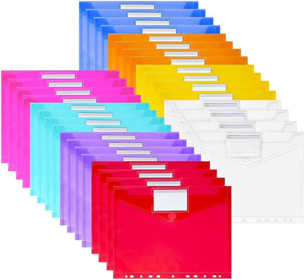 Dokumentenmap A4 - 32er-Pack Mappensystem mit Klettverschluss - Transparent - Ideal für Büro und Schule