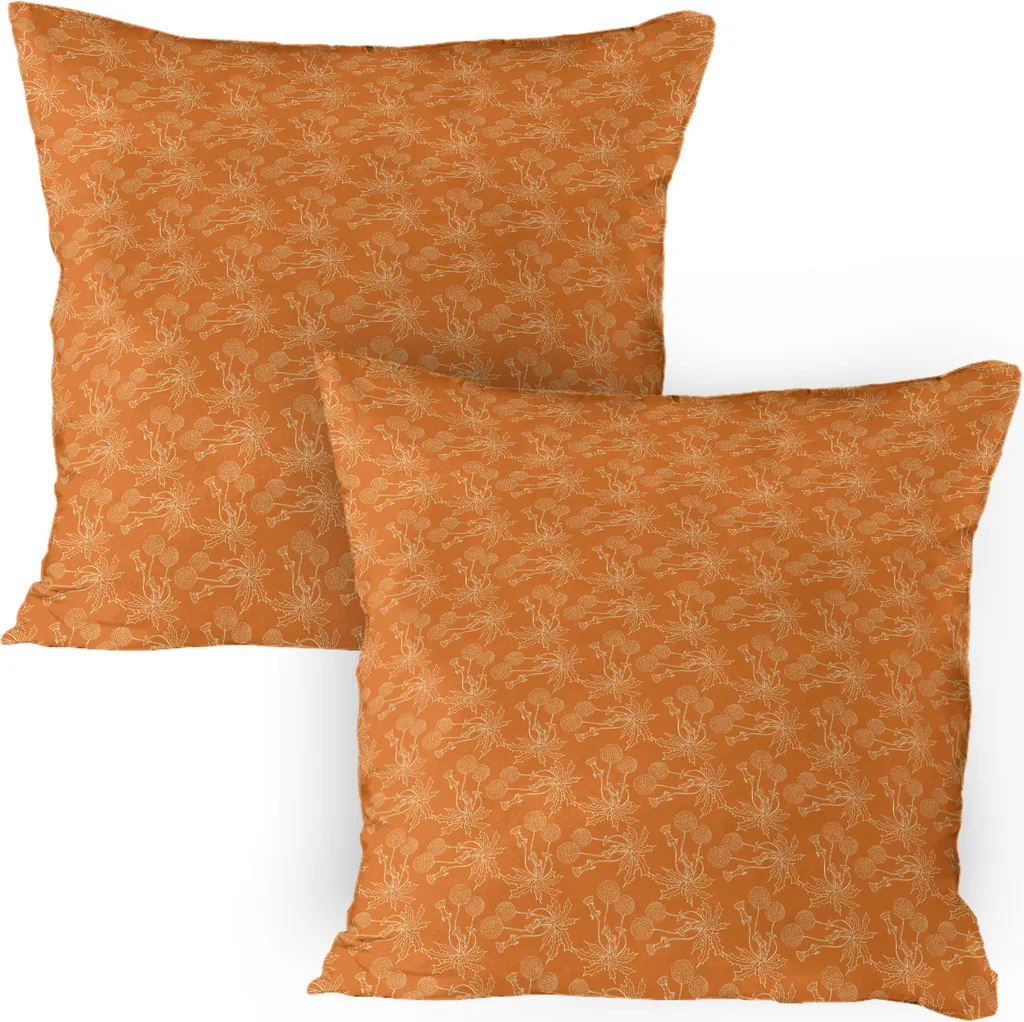 ABAKUHAUS Federa per cuscino arancione bruciato Confezione da 2, silhouette di denti di leone, papaveri e fiori selvatici Arte romantica da giardino, federa decorativa stampata, 80x80 cm, arancione bruciato e bianco - 1