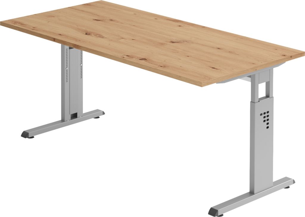 bümö Schreibtisch Serie-O - Gestell: Silber, Nachbildung: Asteiche, Größe: 180 x 80 cm