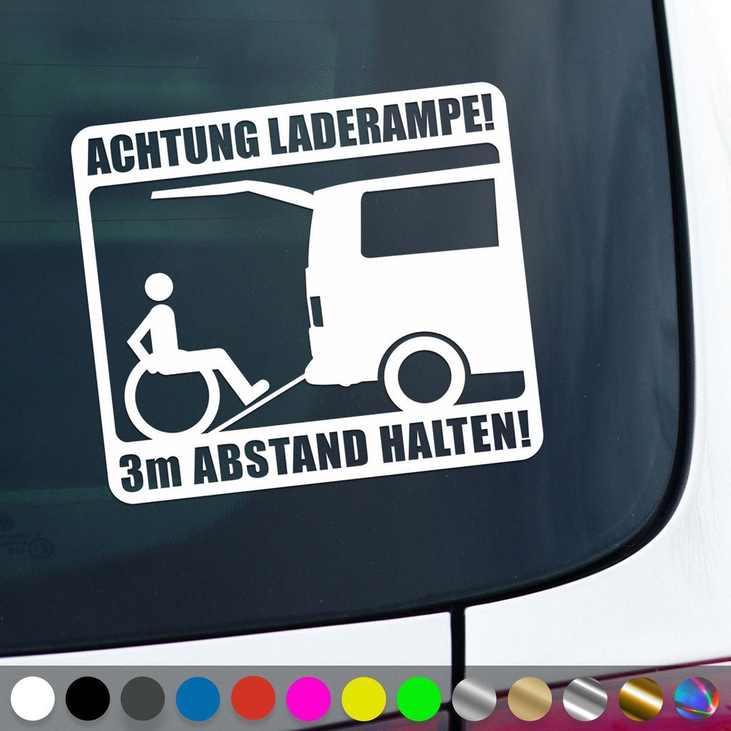 PantherPixel Rollstuhl Aufkleber Behindert 3m Rampe Rollstuhlfahrer Sticker Auto Geschenkidee Farbe Weiss