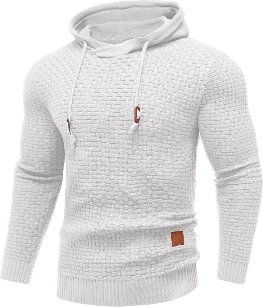 ASKSA Herren Kapuzenpullover Hoodie Herren Waffel Sweatshirt Herren mit Kapuze Casual Langarm Streetwear Hoodie Pullover,Weiss,XXL