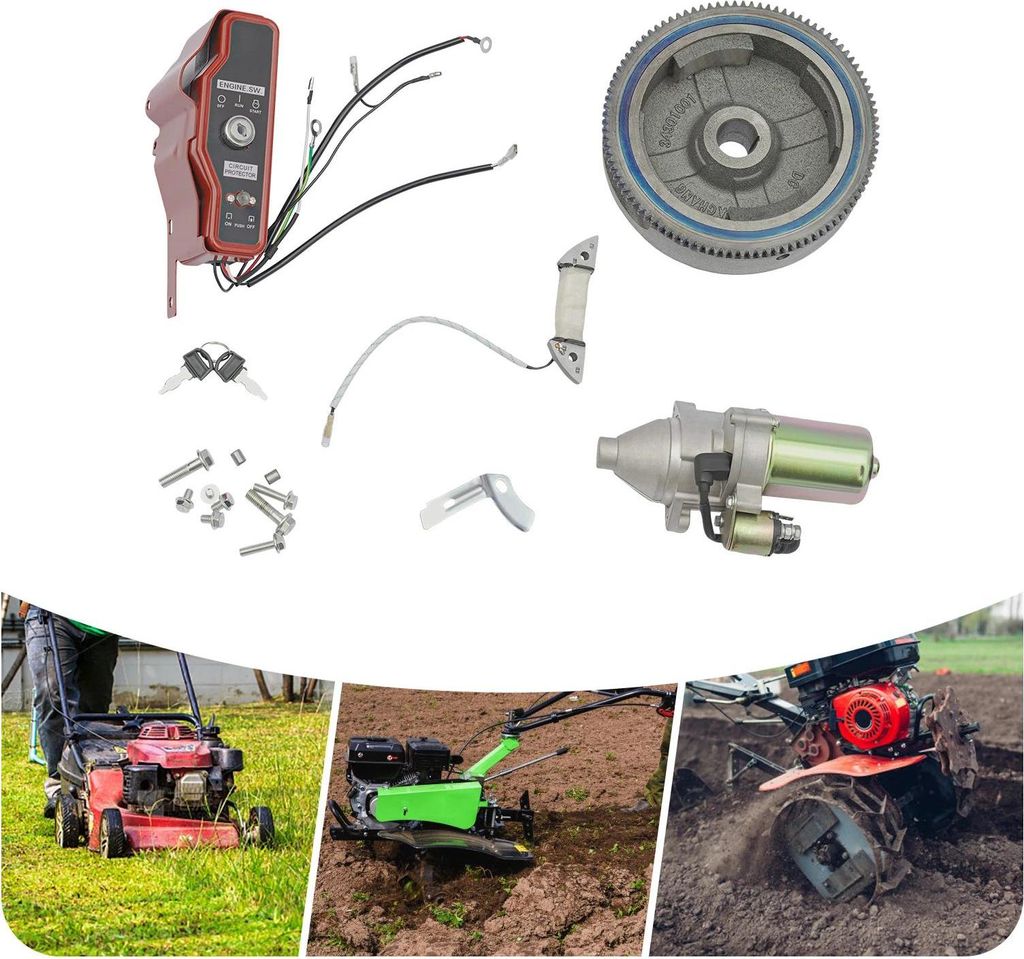 E-Start Umrüstsatz - für GX340/GX390 Motor - 12V Anlasser - Schwungrad - Zündschloss mit Schlüssel