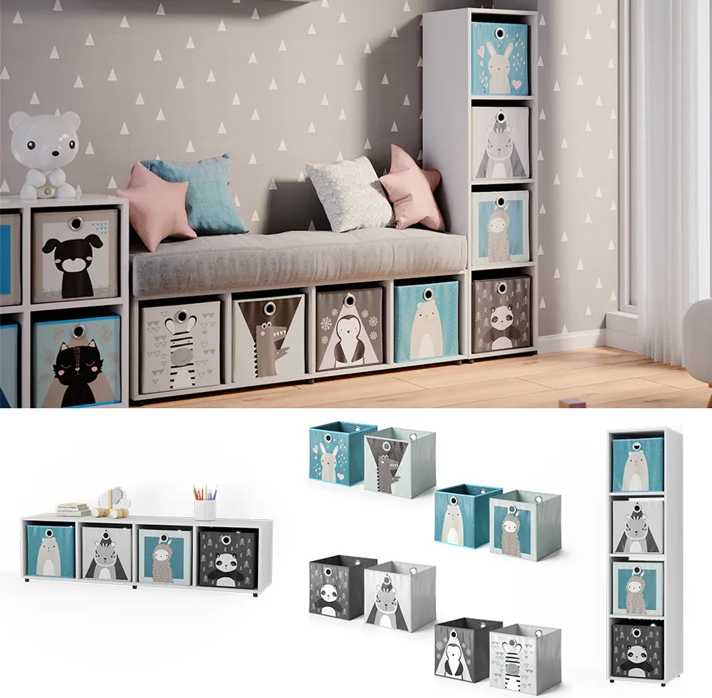 Bibliothèque enfant Vicco Ludus Blanc 142.5x36.2cm avec 4 boîtes 37006 - 2