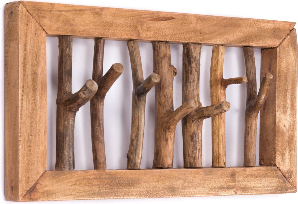 WANDGARDEROBE "LEONOR 50" | 7 Haken, Holz | Äste Produktbild 