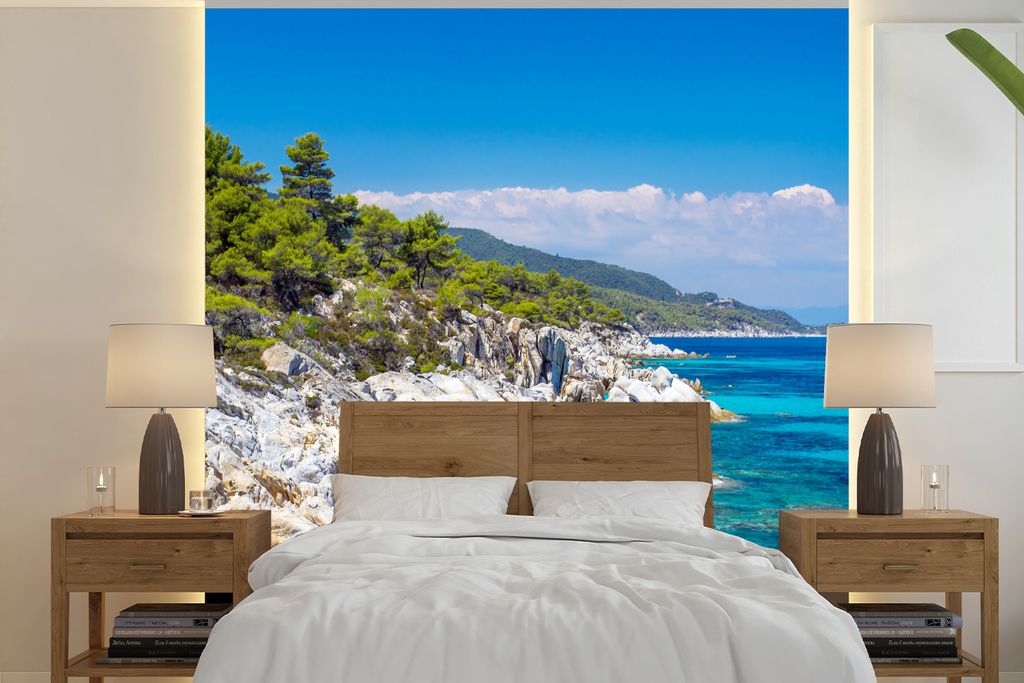 MuchoWow Fototapete für Wohnzimmer oder Schlafzimmer Wandtapete Vinyl Motivtapete Meer - Sommer - Tropisch - 280x280 cm - Hintergrundbild