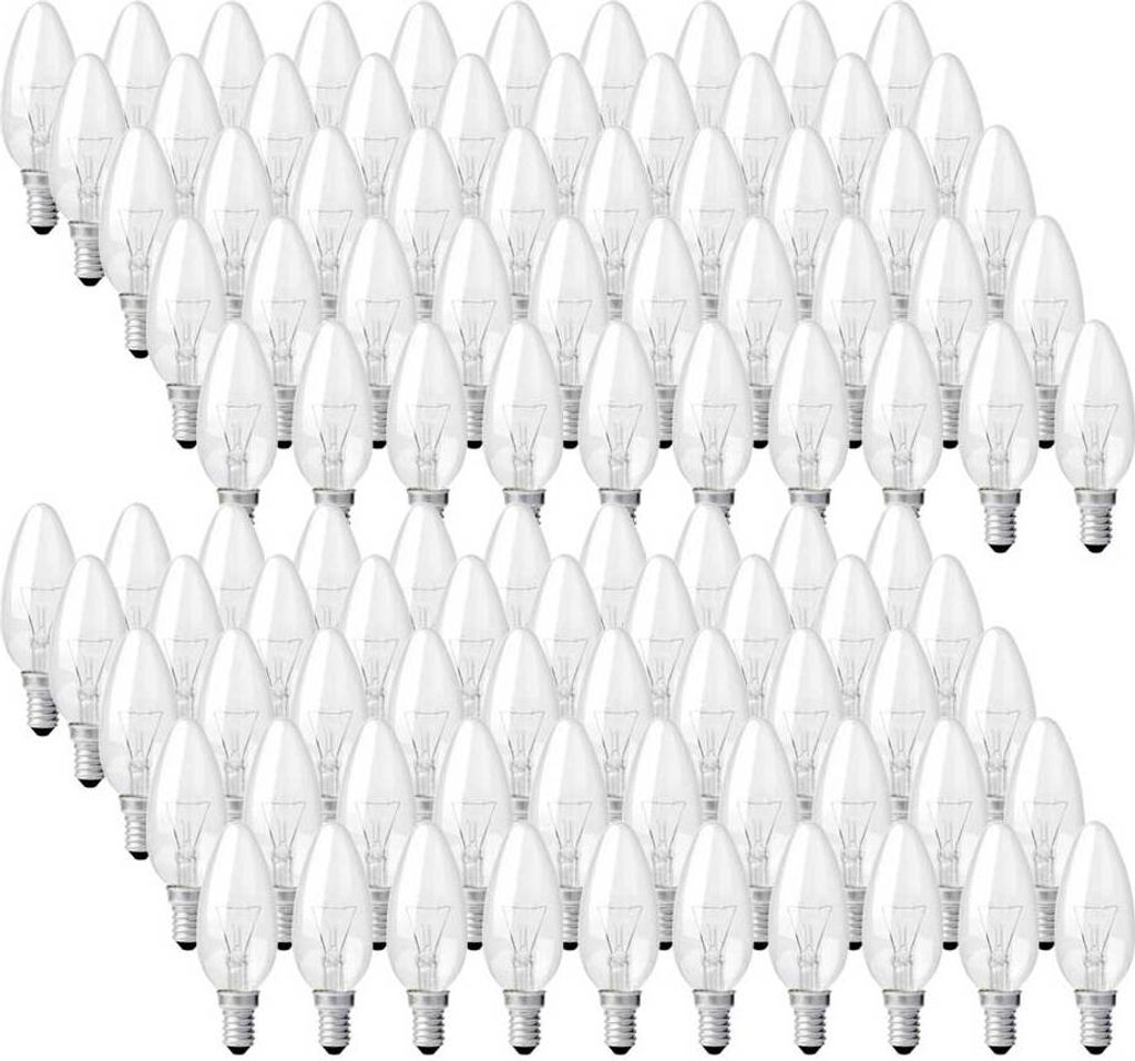 100 x Leuci Glühbirne Kerze 60W E14 klar Glühlampe 60 Watt Glühbirnen Glühlampen Kerzen