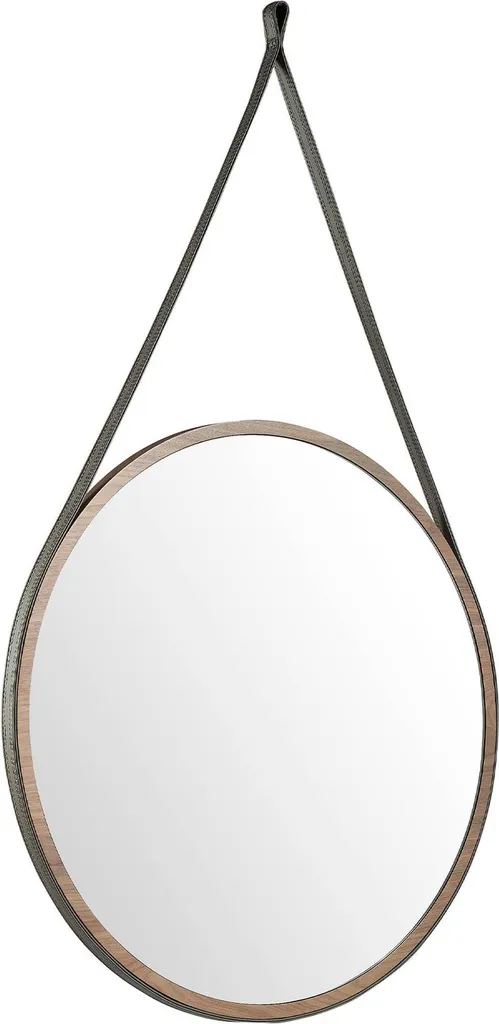 Miroir de design rond 3038 en noyer véritable avec cadre artisanal