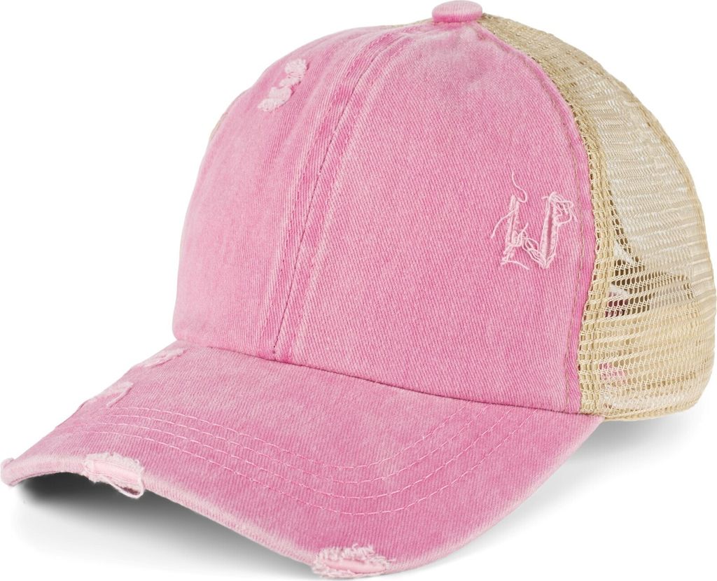 styleBREAKER Damen Baseball Cap im Washed Used Look mit Mesh Einsatz | Ponytail Cap für hohen Zopf | Verstellbare 6-Panel Schildkappe für Sommer ...