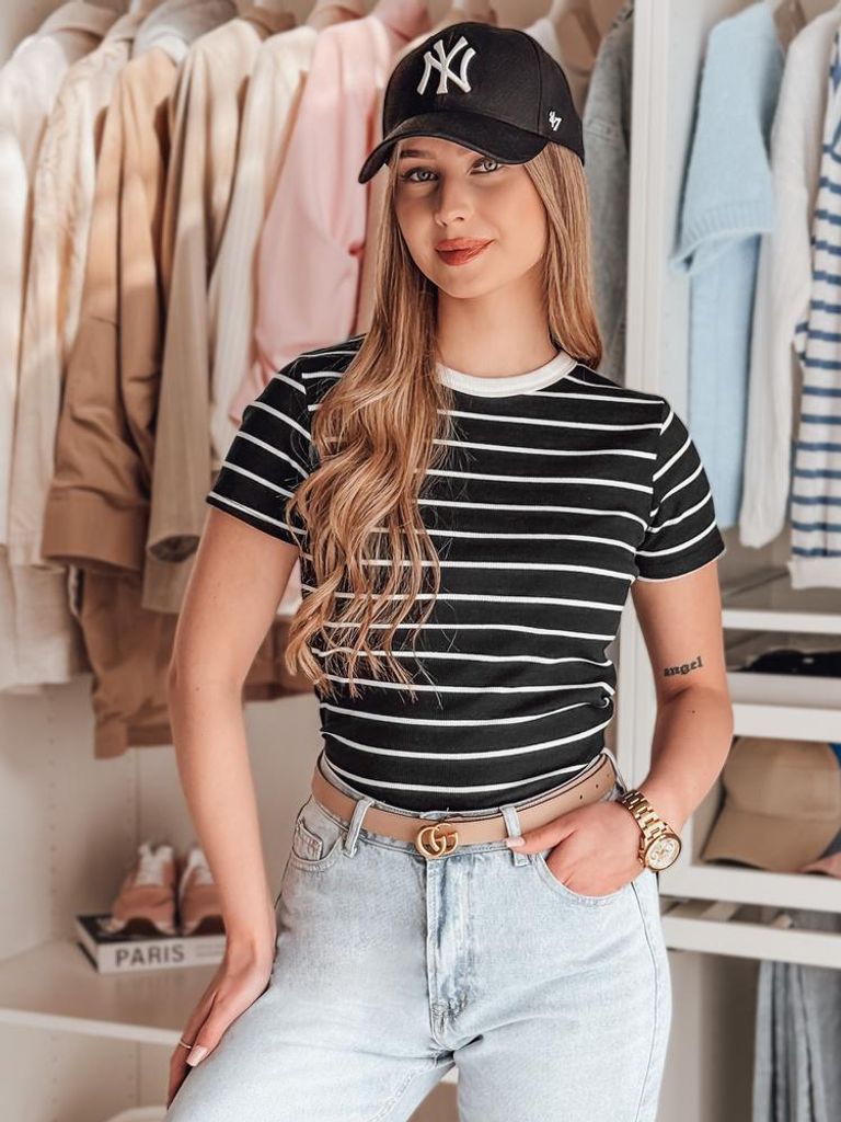 Dstreet Kurzarm-T-Shirt für Frauen LINESS schwarz S/M