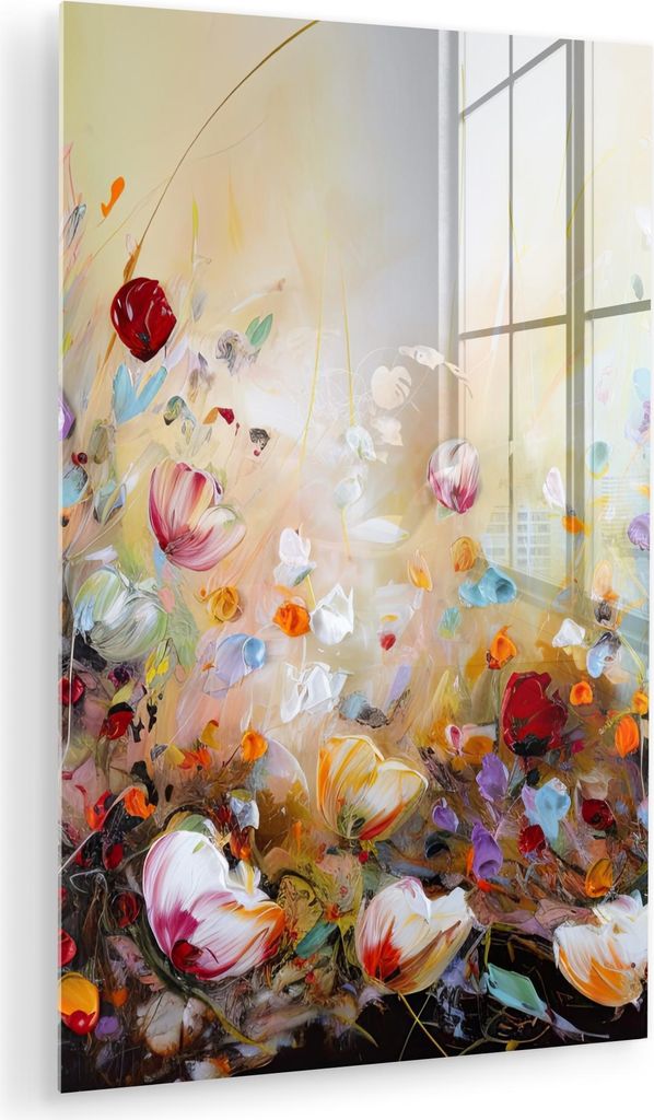 MuchoWow Glasbilder - Bilder auf Wandbild - Foto auf Glas Ölfarbe - Blumen - Farbenfroh - Natur 20x30 cm Wanddekoration aus Glas - Acrylglasbild -...