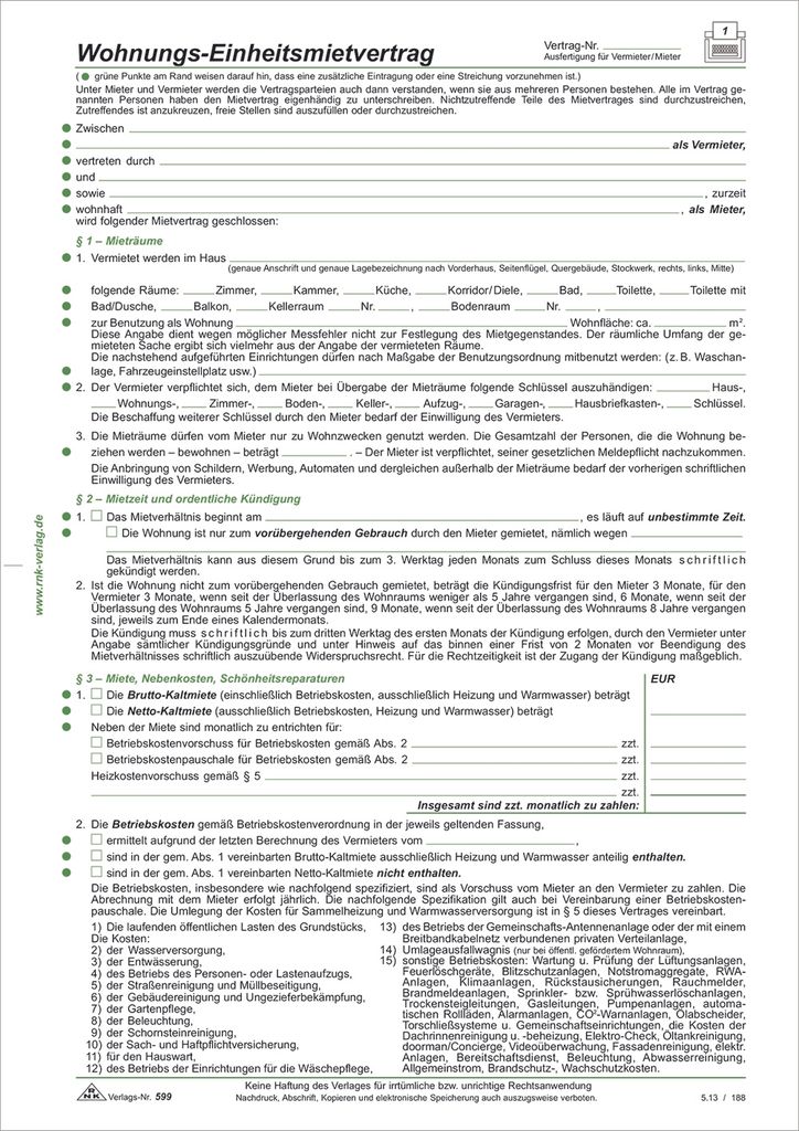 RNK Mietvertrag Einheitlich A4/4Seiten Packung 10 Verträge Obrázok produktu 