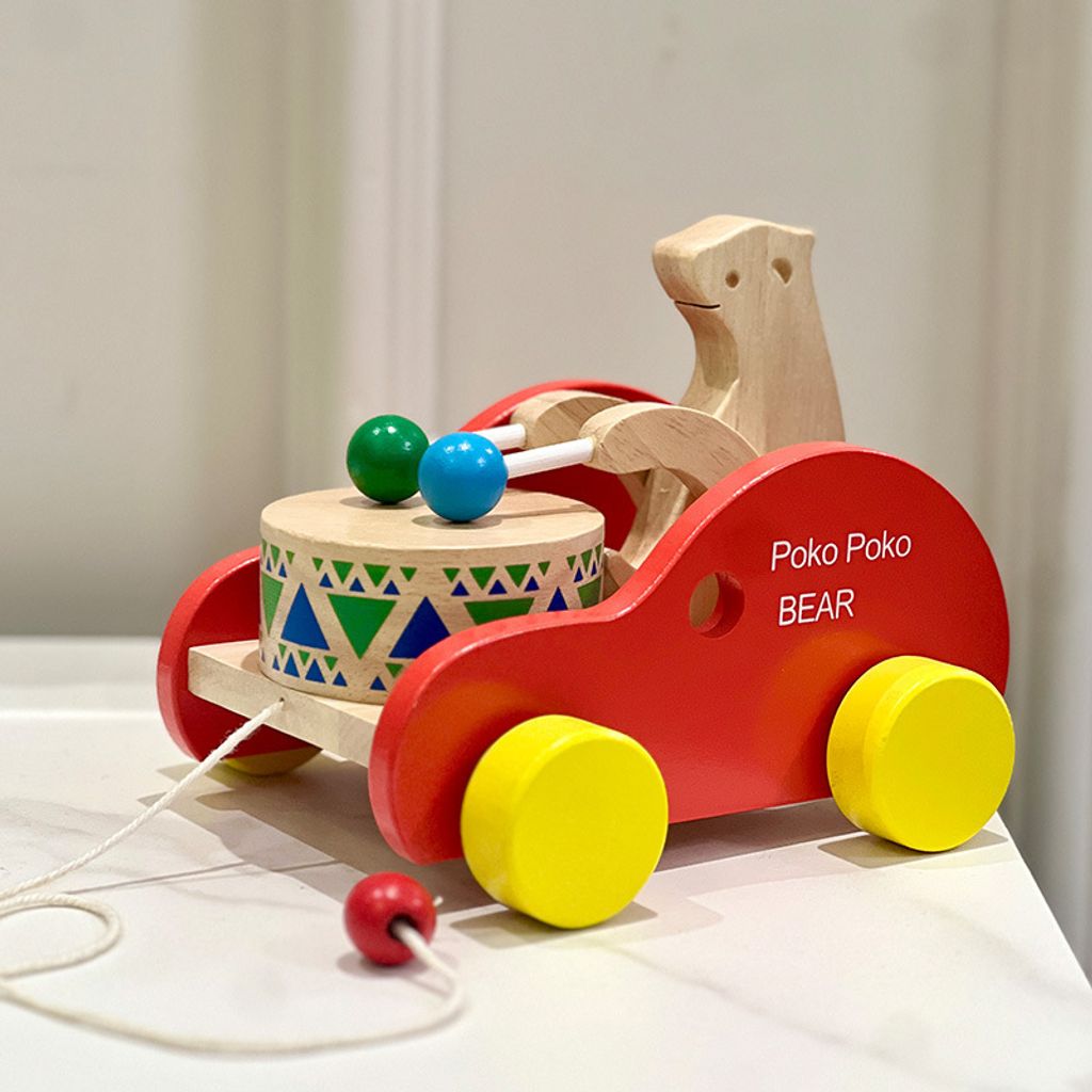 Kleinkind Traktor ziehen Spielzeug, Baby zu Fuß hölzerne Früherziehung Spielzeug, Kinder Lernspielzeug, Buche Holz Bär Trommeln ziehen Auto