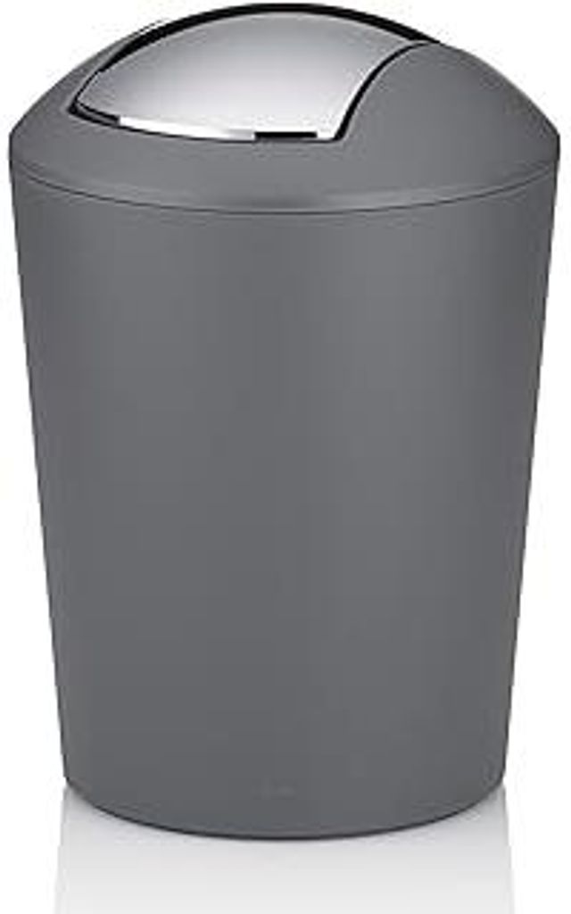 kela Schwingdeckeleimer grau, Kosmetikeimer 5l mit Schwingdeckel, Kunststoff, MARTA, Mülleimer Badezimmer grau matt