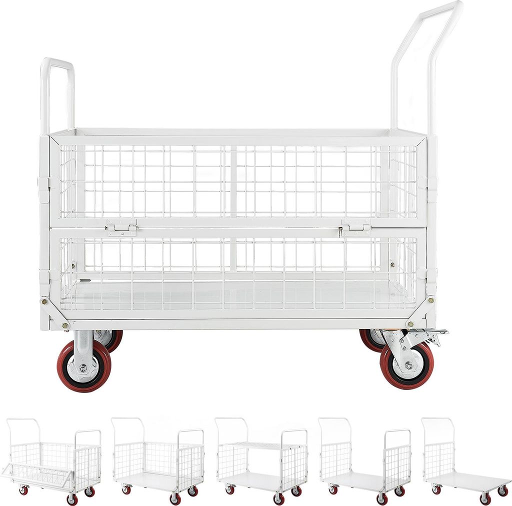 SucceBuy Plattformwagen mit Gitterwänden 907 kg, 6-in-1 faltbarer Transportwagen mit Schwenkrädern, robuster Handwagen, vielseitiger Materialwage...