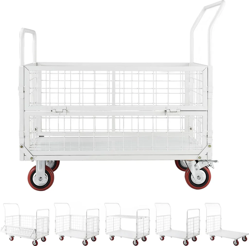 Chariot de transport pliable 6 en 1 avec parois grillagées amovibles