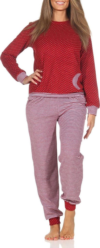 Normann Damen Frottee Pyjama mit Bündchen in Tupfen- und Ringeldesign - auch in Übergröße ; Allover , 60