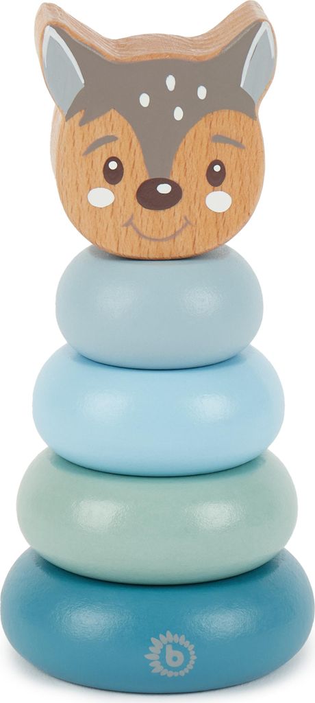 Bieco Stapelturm Holz Reh | 13,5 cm, Blau-Grün | Steckspiel ab 1 Jahre | 5 tlg. Steckpyramide | Modernes Holzspielzeug Baby | Bausteine Holz zum S...