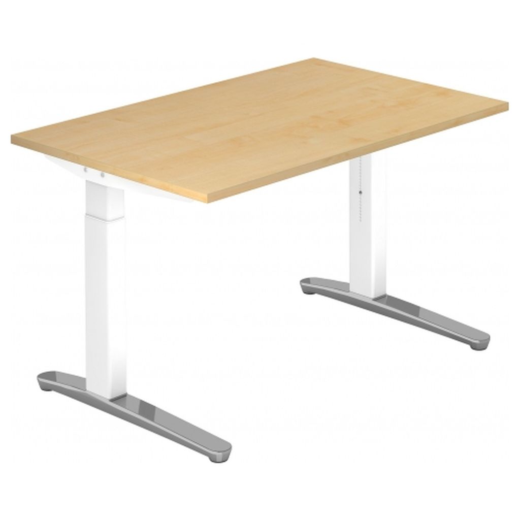 Schreibtisch C-Fuß 120x80cm Ahorn/Weiß-Alu poliert