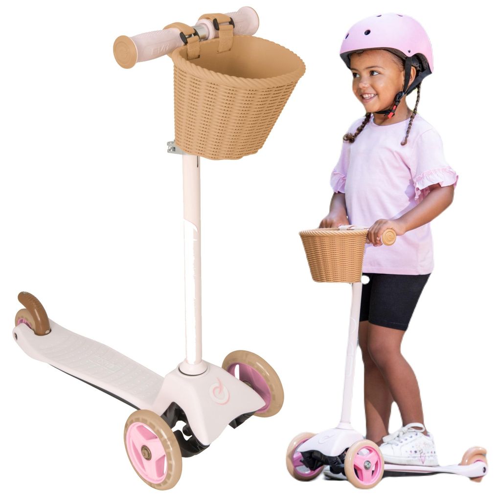 EVO Adjustable Tricycle Baby Scooter mit Korb Mini Cruiser mit Korb Pink