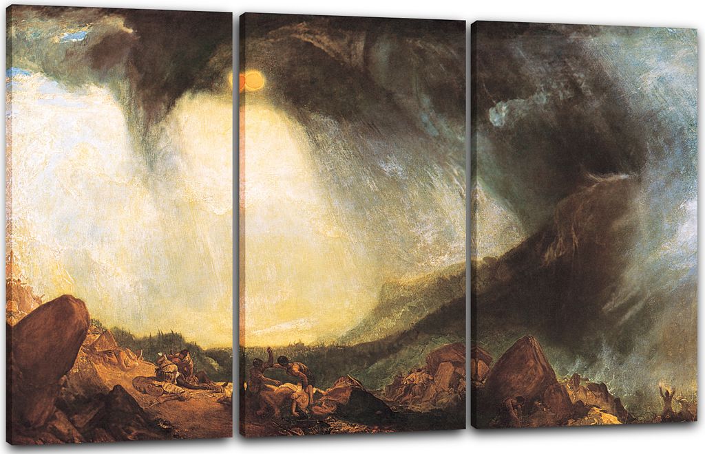 Leinwandbild 3-teilig (120x80cm): William Turner - Snow Storm Hannibal and his Army Crossing the Alps, echter Holz-Keilrahmen inkl. Aufhänger, han...