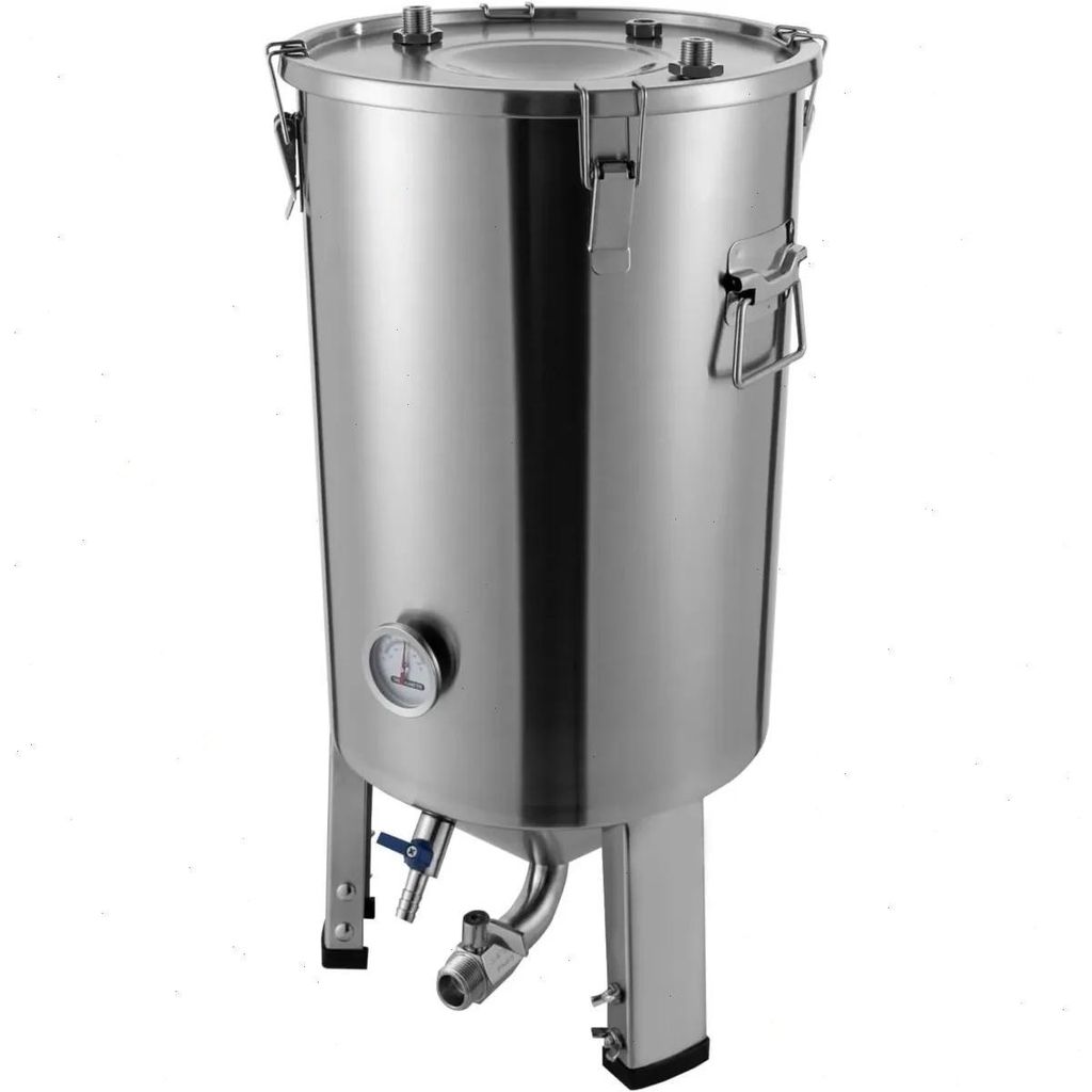 Edelstahl Gärfass 32 L - Bier Fermenter - 304 Edelstahl - 4,7 m Kühlspirale - Konisch, Luftdicht Verschließbar - Für Heimbrauen - Silber