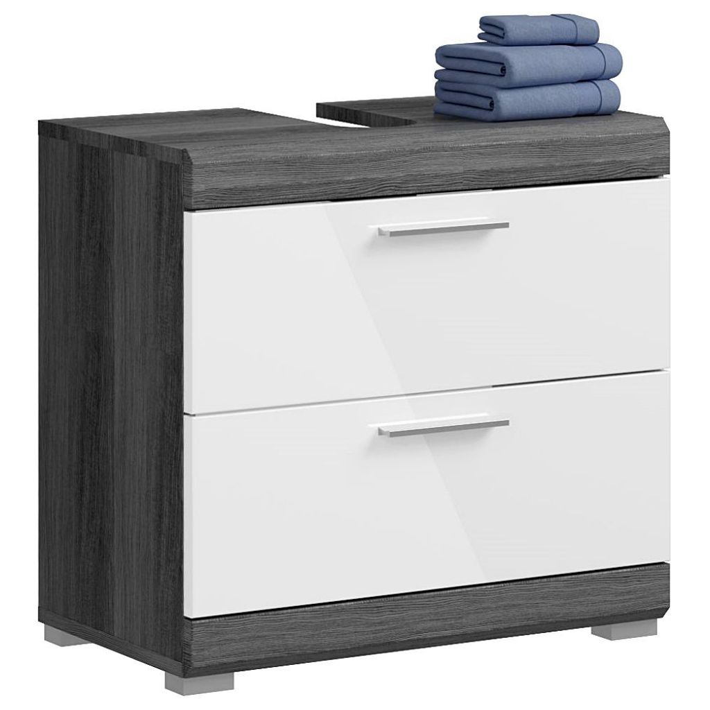Waschbeckenunterschrank modern in Hochglanz weiß mit grau SIROCO-158