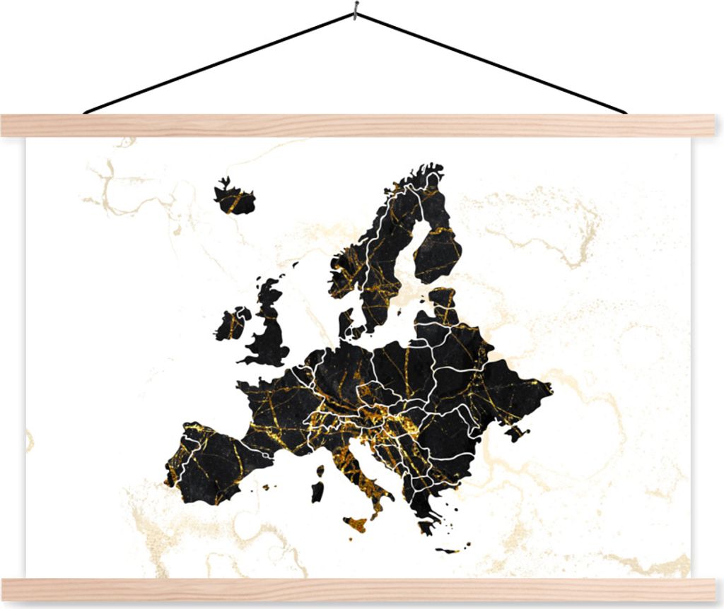 MuchoWow Textilposter Karte - Europa - Marmor 120x80 cm mit holzfarbenen Rahmen - Aufhängeset