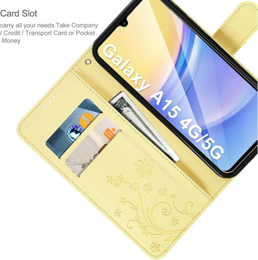 Custodia Samsung A15 Gialla Portafoglio con Vetro Temperato Omaggio - 2