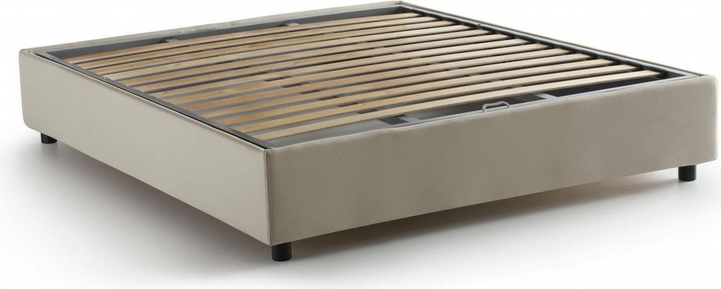 Doppelbett Dagazz, Containerbett mit Stoffbespannung, 100% Italy, Frontöffnung, passend für Matratze Cm 140x190, Beige