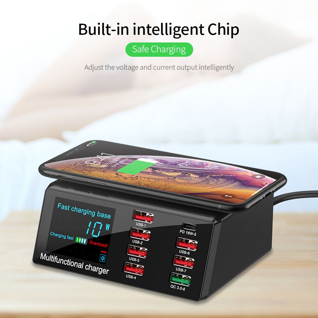 X9 8 Port Wireless USB Ladegeraet Schnellladung PD + QC3.0 Produktbild 11