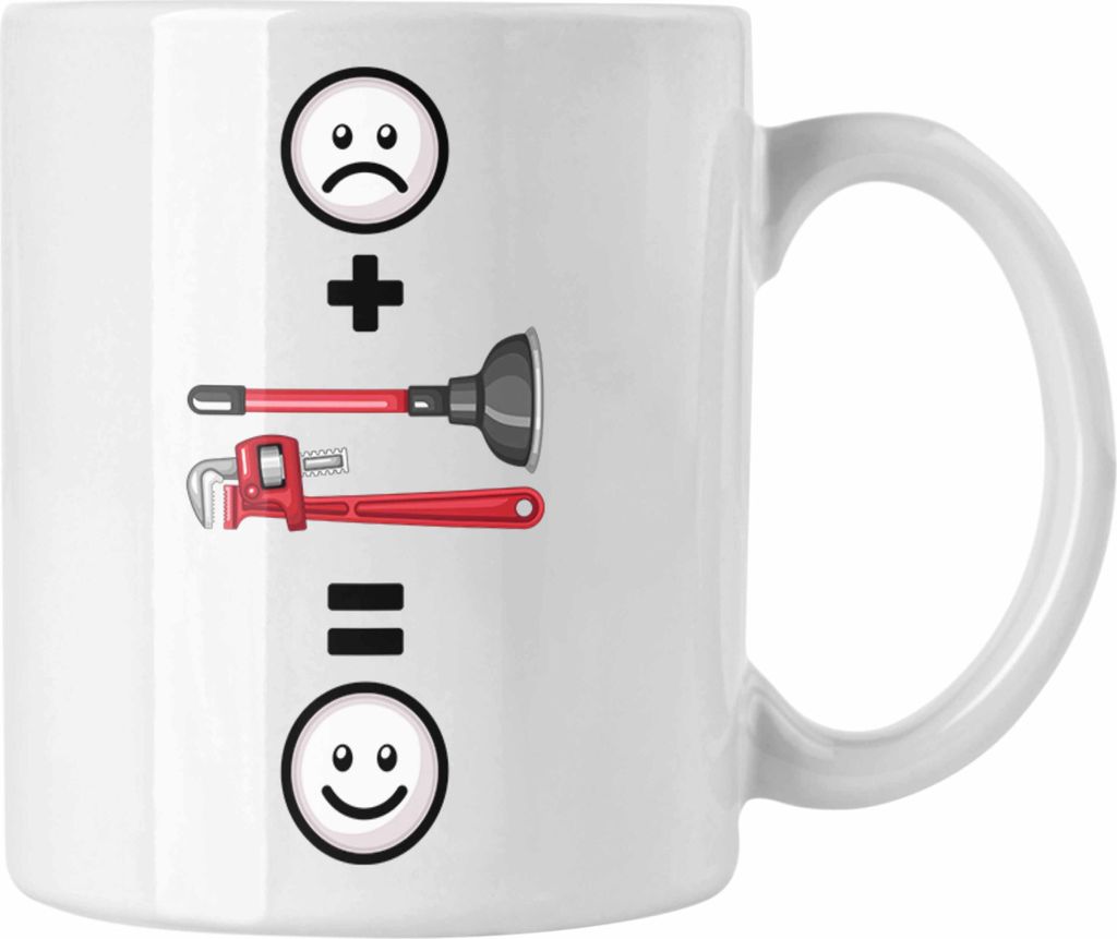 Trendation - Klempner Tasse Geschenk für Klepmner :( + Klostopfen = :) Lustige Geschenkidee Geburtstag (Weiß)