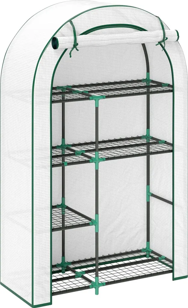 Serre de jardin avec étagère 4 niveaux et porte zippée blanc 70x50x160cm