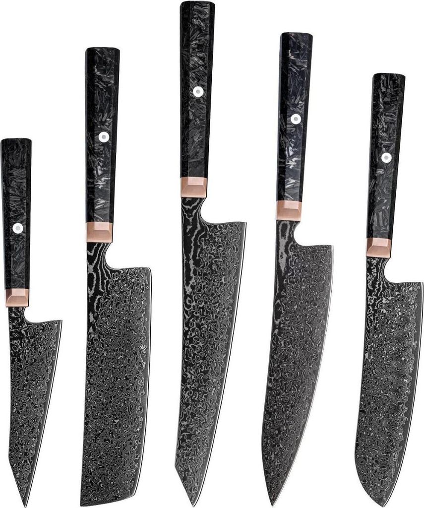 Set Damast Küchenmesser RY-39269 - 5 Stück Schwarz KP39269