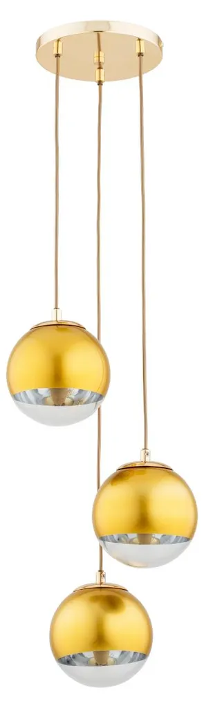 Suspension barre de salon 3 lampes verre et métal doré LEILA 90x28 cm
