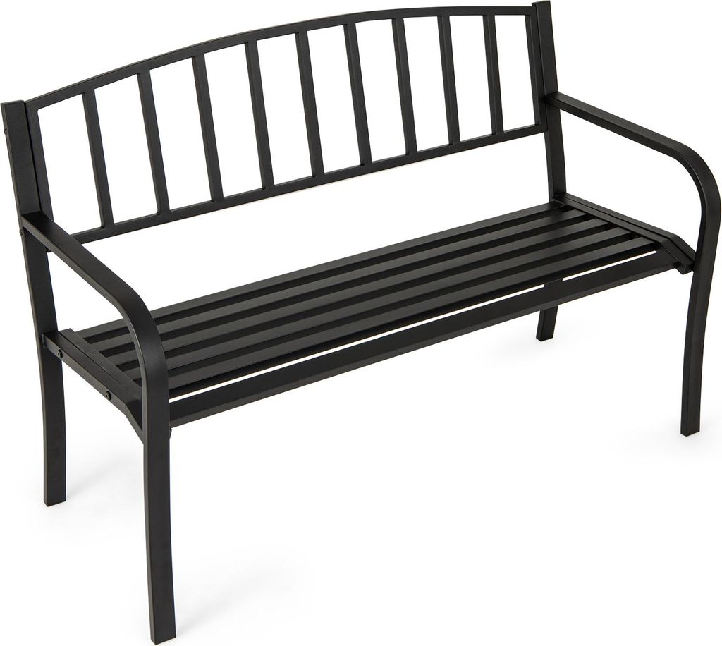 GOPLUS Gartenbank Metall, Sitzbank für 2-3 Sitzer, Bank Outdoor mit Rückenlehne & Armlehne, Parkbank bis 300 kg belastbar, 127 × 59 × 85,5 cm, ...