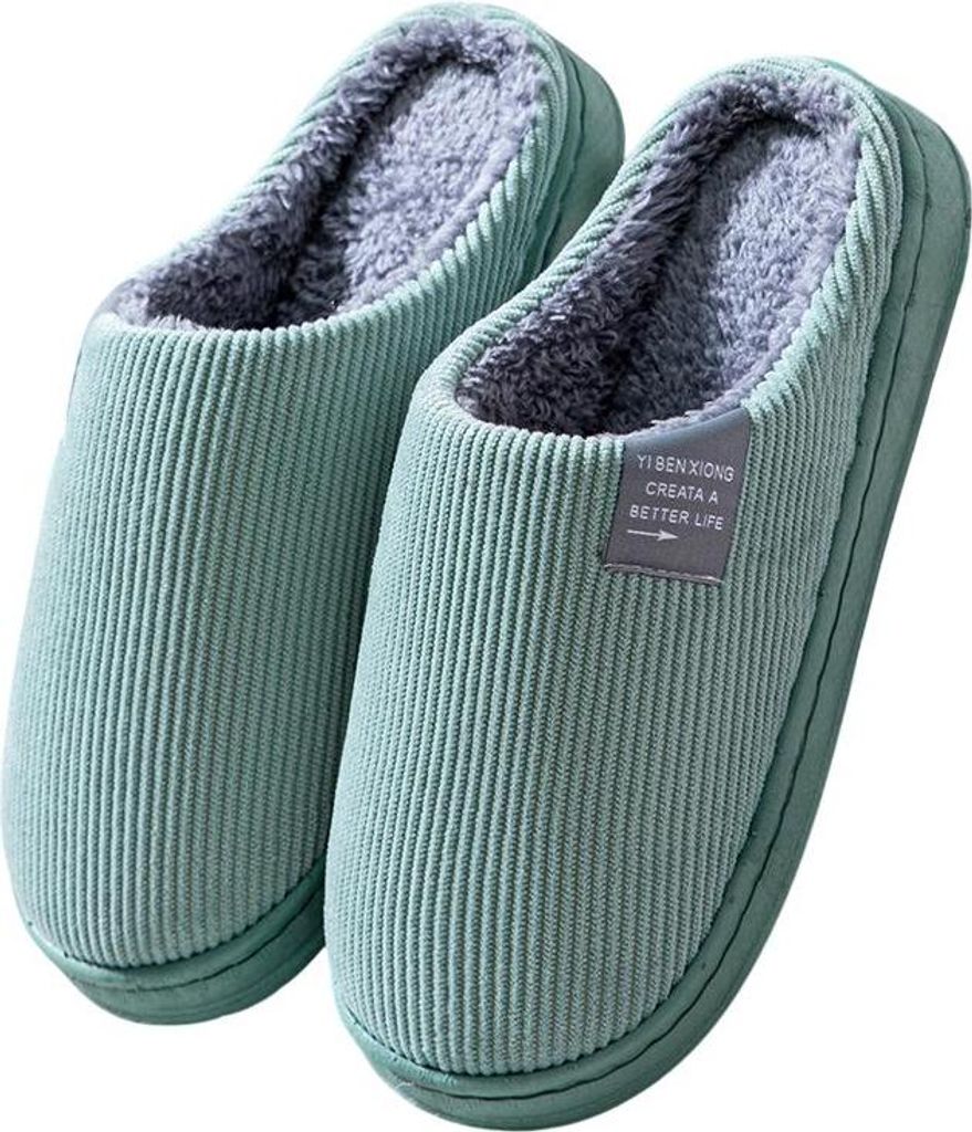 ASKSA Hausschuhe Damen Herren Winter Pluesch Pantoffeln Warm Filzpantoffeln Frauen Bequeme Filz Slippers, Gruen, Groesse: 36-37