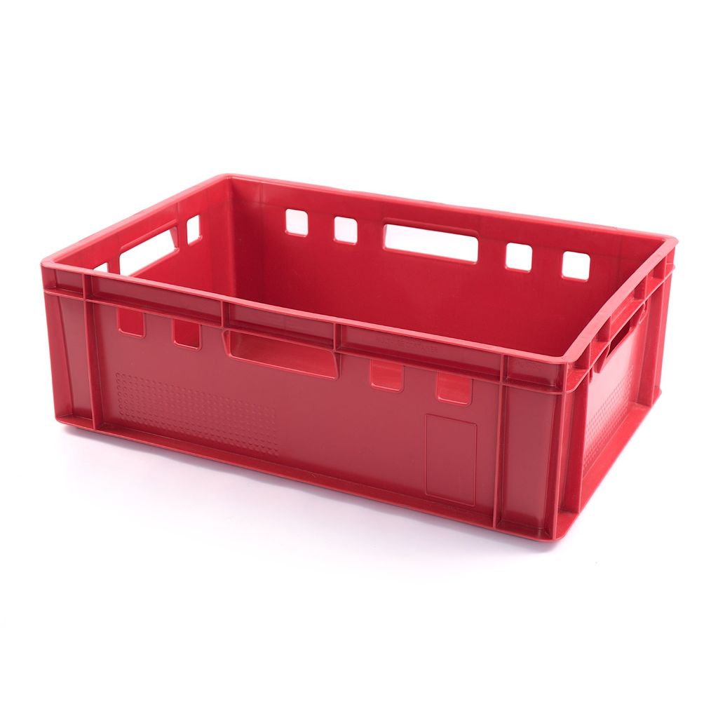 Valle Verde Eurokasten E2 Metzgerkiste Fleischkiste Lagerkiste Stapelkasten Eurobox Fleisch Geflügel Obst Lebensmittelecht 60 x 40 x 20 cm Rot 2 S...