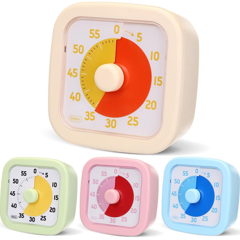 4er-Pack visueller Timer, 60-Minuten-Countdown-Timer, farbige Countdown-Uhr für Homeschool-Zubehör, Lernwerkzeug, Zeitmanagement-Tool