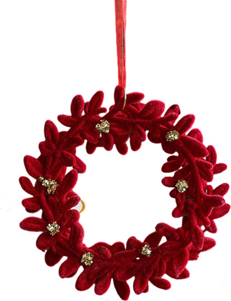 Weihnachtsschmuck, roter, beflockter Glockenkranz, Schneefall-Elchanhänger, verschneite Winterdeko zum Aufhängen am Baum