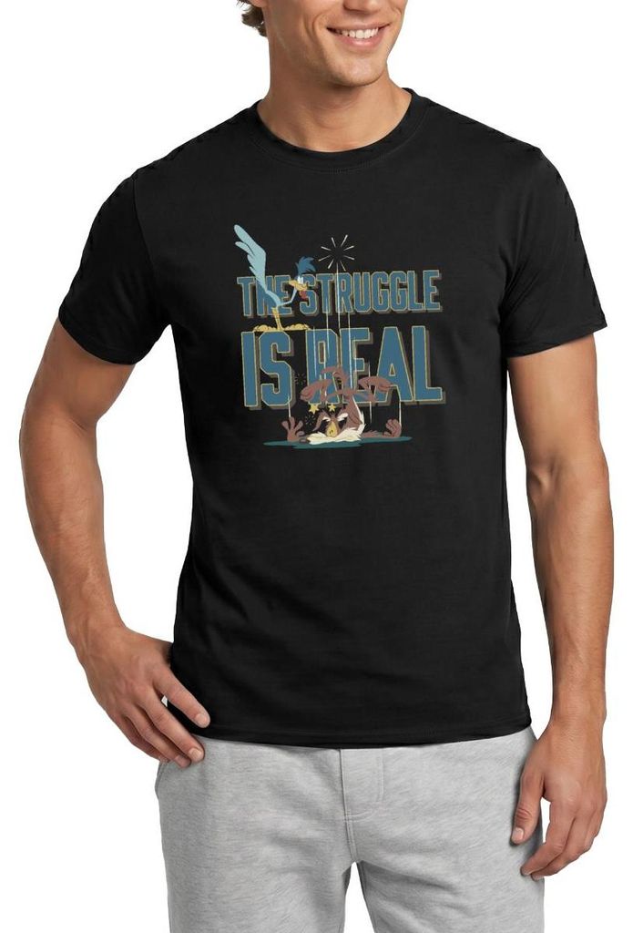Spreadshirt Looney Tunes The Struggle Is Real Spruch Männer T-Shirt, 4XL, Schwarz
